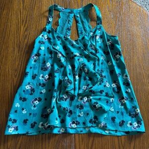 NWT LC Lauren Conrad Women's Teal Ruffle Floral Lace Tank Top Racerback Blouse S